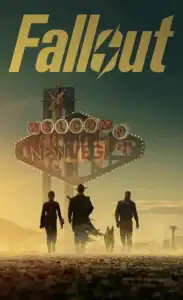 Post-apocalyptic desert scene with travelers and ruined cityscape at sunset, highlighting adventure and survival themes.